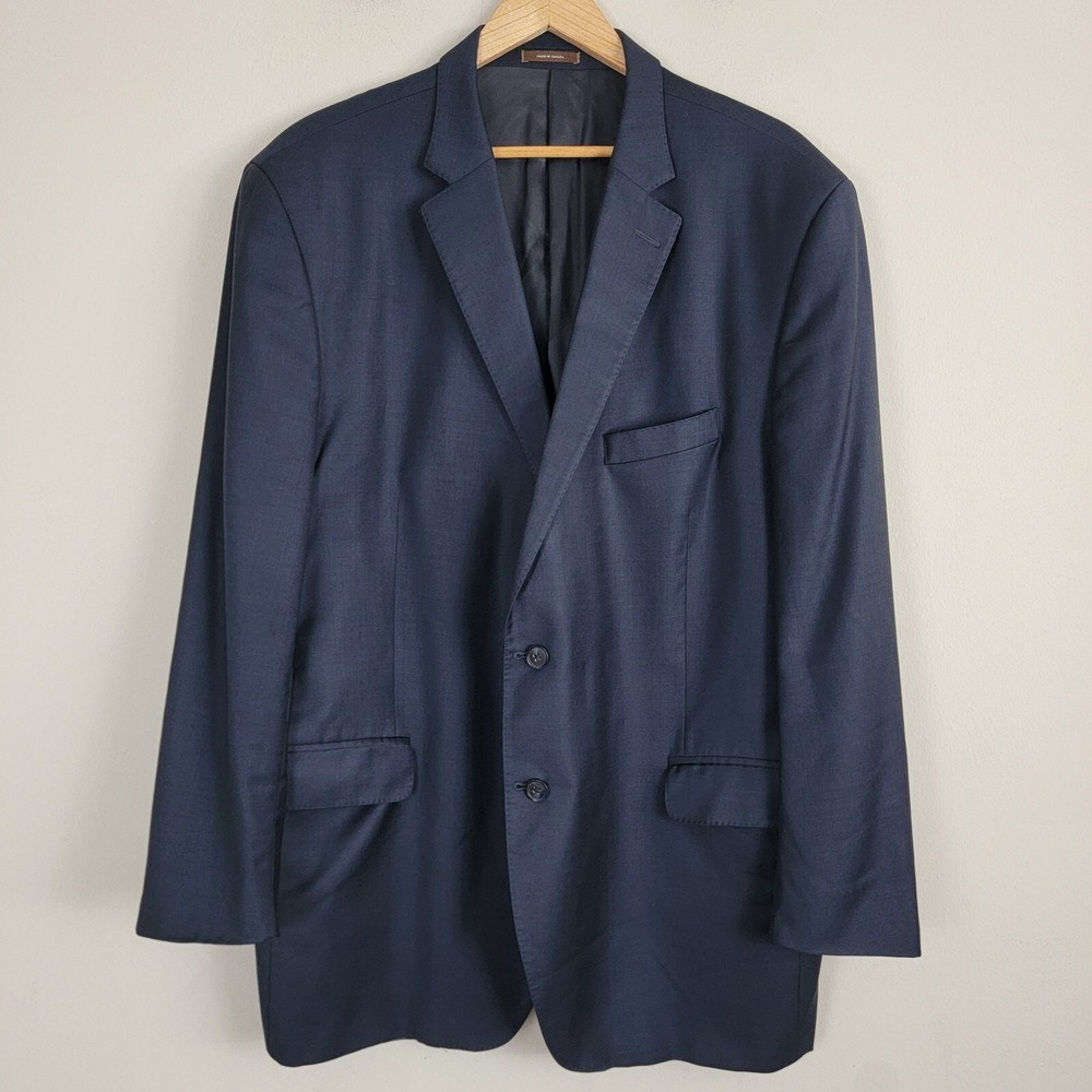 Peter Millar Suit Jacket Mens 50T Navy‎ Wool Single Breasted Solid Long Sleeve
